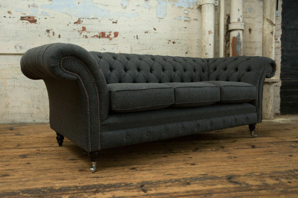 Black Chesterfield Upholstery Sofa Designer 3-Seater Living room Couch