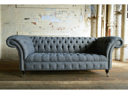 Gray textile Chesterfield three-seater luxury 3-seater couch designer sofa