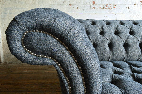 Gray textile Chesterfield three-seater luxury 3-seater couch designer sofa