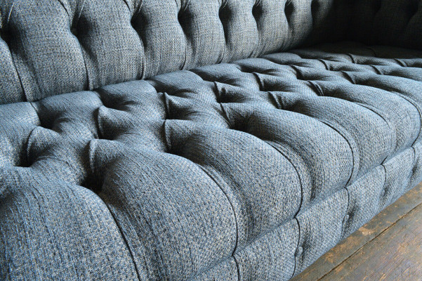 Gray textile Chesterfield three-seater luxury 3-seater couch designer sofa