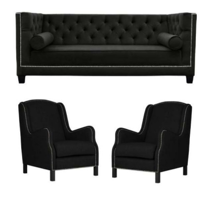Black Sofa Set Three Seater Armchair Upholstery Couches Suite 3+1+1