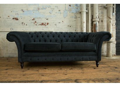 Stylish Black Chesterfield Sofa Designer 3-Seater Luxury Couch