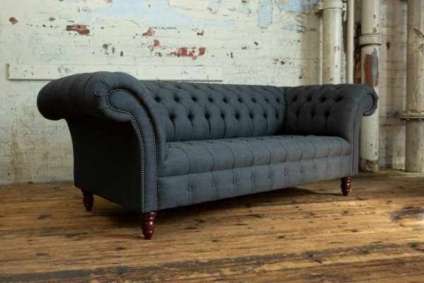 Gray Textile Sofa Gray Chesterfield Three Seater Luxury Living room Couch