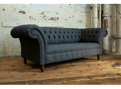 Gray Textile Sofa Gray Chesterfield Three Seater Luxury Living room Couch
