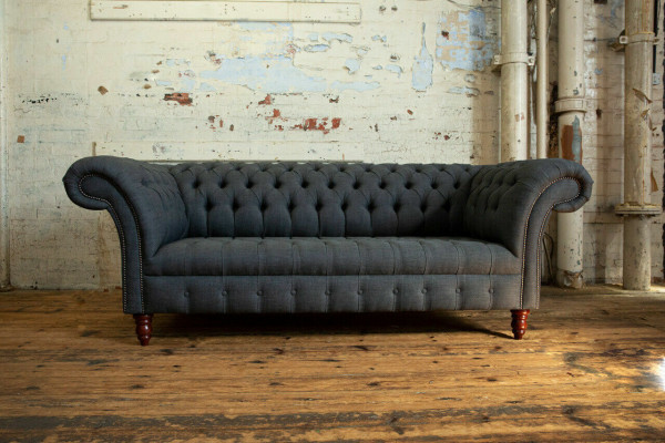 Gray Textile Sofa Gray Chesterfield Three Seater Luxury Living room Couch
