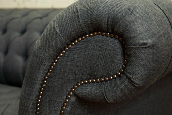 Gray Textile Sofa Gray Chesterfield Three Seater Luxury Living room Couch