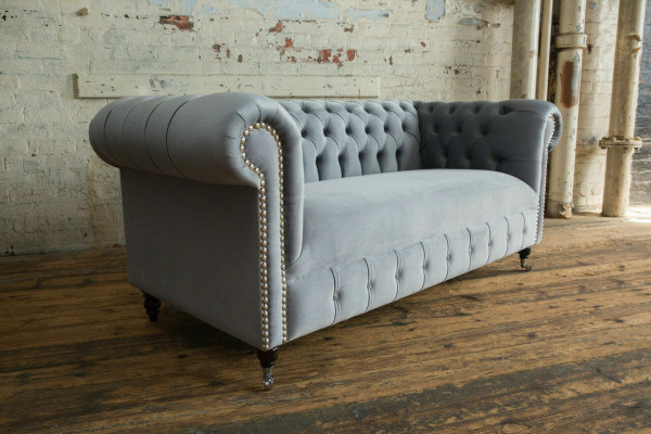 Gray Upholstery Chesterfield 3 Seater Modern Living Room Sofa