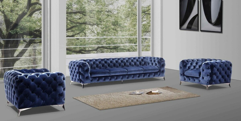 Blue e Chesterfield Couch Upholstery Suite Textile 2+2 designer Furniture