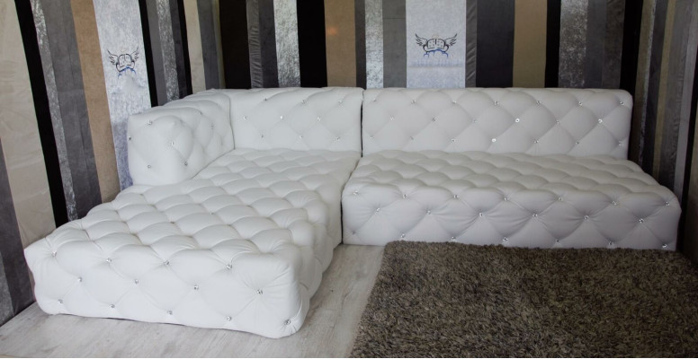 Design Corner sofa Couch Leather Upholstery Sofa Corner suite Crystal stones Corner sofa new