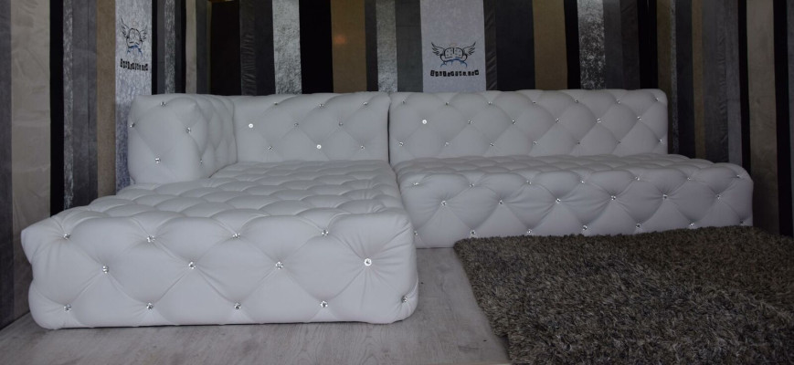Design Corner sofa Couch Leather Upholstery Sofa Corner suite Crystal stones Corner sofa new