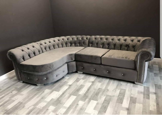 Gray Living room Couch Chesterfield Upholstery Seat Suite Corner Group