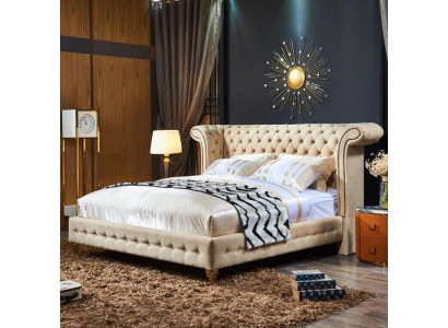 Classic s Bedroom Bed Beige Textile Leather Upholstery Double bed 180x200cm