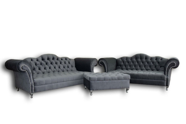 Sofa set 3+2 seaters + Stool Chesterfield Sofa Fabric Leather Couches