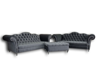 Sofa set 3+2 seaters + Stool Chesterfield Sofa Fabric Leather Couches