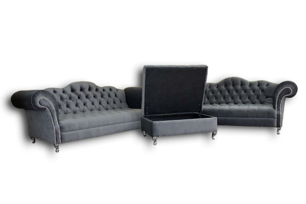 Sofa set 3+2 seaters + Stool Chesterfield Sofa Fabric Leather Couches