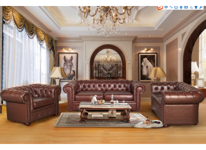 Classic brown Chesterfield Leather Couch Upholstery Seat Suite 3 Seater