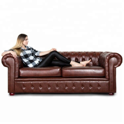 Classic brown Chesterfield Leather Couch Upholstery Seat Suite 3 Seater