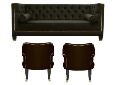 Chesterfield Armchair Black xxl Big Textile Fabric Couches Furniture Upholstery Suite