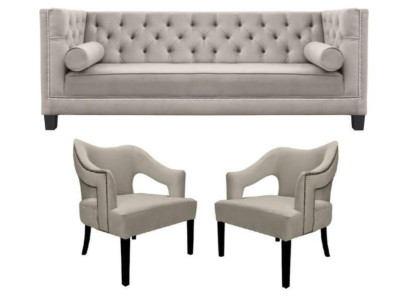 Beige Chesterfield Sofa set Upholstery Seat Sets 3pcs Set Group