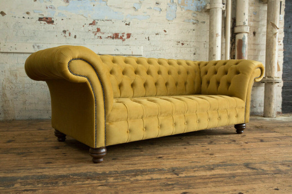 Yellow Designer Chesterfield Three Seater Luxury 3 Seater Couch Living Room Sofa