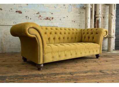 Yellow Designer Chesterfield Three Seater Luxury 3 Seater Couch Living Room Sofa