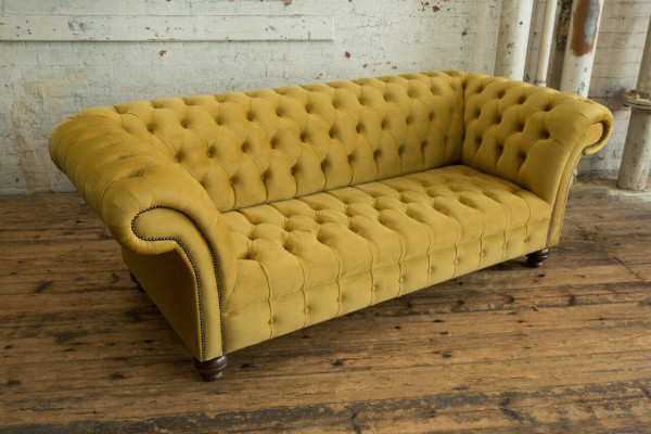 Yellow Designer Chesterfield Three Seater Luxury 3 Seater Couch Living Room Sofa