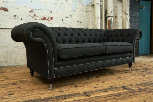 Black Modern Three Seater Chesterfield Luxury 3 Seater Sofa