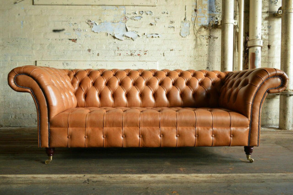 Light brown modern Chesterfield three-seater designer couch