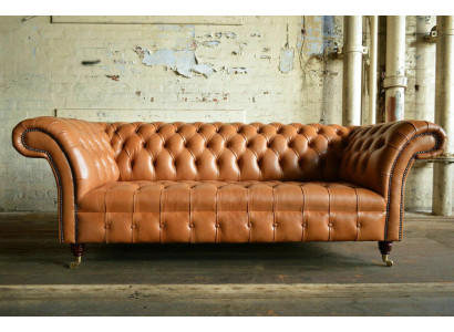 Light brown modern Chesterfield three-seater designer couch