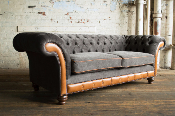 Gray-brown Chesterfield 3-Seater Living room luxury couch
