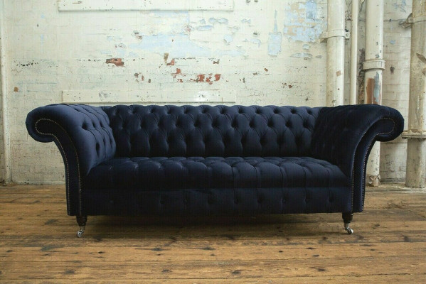 Dark Blue Chesterfield Three Seater Modern Living Room Luxury Couch