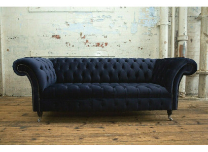 Dark Blue Chesterfield Three Seater Modern Living Room Luxury Couch