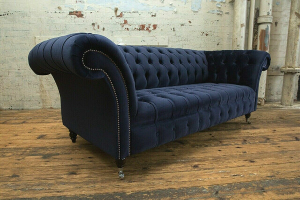 Dark Blue Chesterfield Three Seater Modern Living Room Luxury Couch