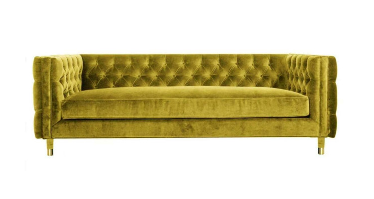 Yellow Chesterfield 4 Seater Sofa Luxury Design Furniture Textile Fabric Couches Yellow Sofas