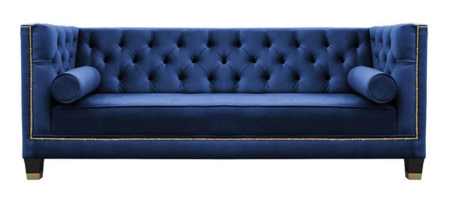 Blue Chesterfield Three Seater Fabric Living room Design Couches