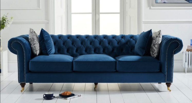 Blue's Chesterfield Sofa Luxury Living room Couch Fabric Sofa