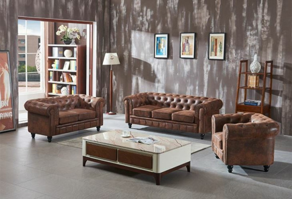 Brown Luxury Chesterfield 3-Seater Designer Living room Couch