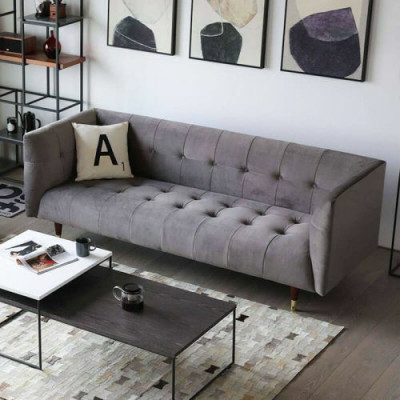 Modern Gray Chesterfield 3-Seater Luxury Living room Couch