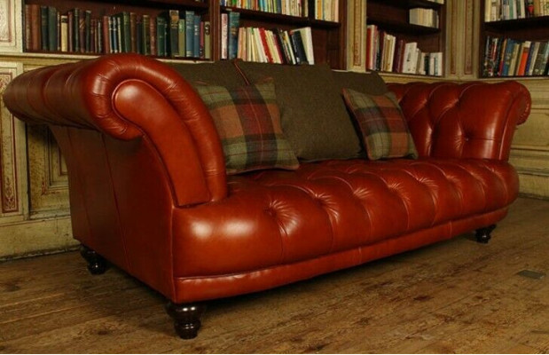Brown Leather Chesterfield Sofa Couch Upholstery Fabric couchen Suite 3 Seater new