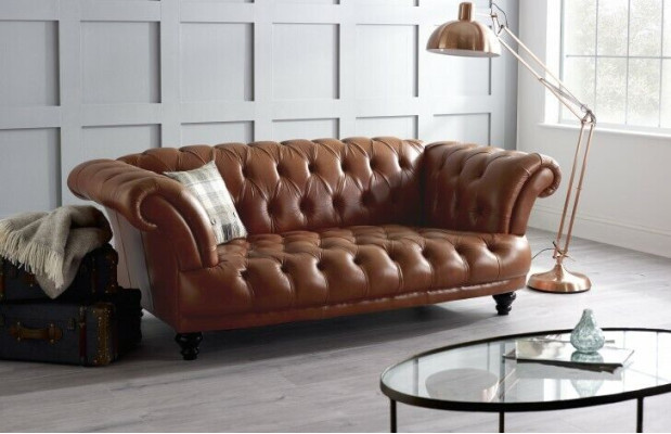 Brown Leather Chesterfield Sofa Couch Upholstery Fabric couchen Suite 3 Seater new