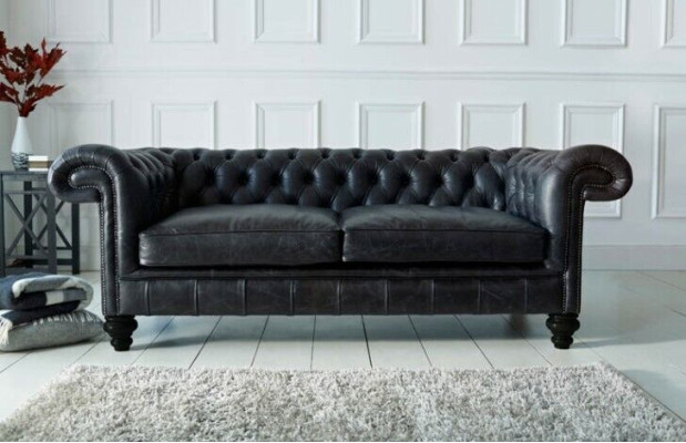 Designer gray Chesterfield 3-Seater luxury living room couch