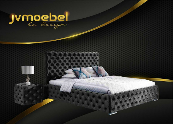 Double bed Bedroom Velvet Beds Chesterfield Bed frame Bedside table 3-piece set