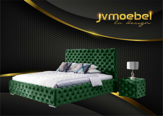 Double bed Bedroom Velvet Beds Chesterfield Bed frame Bedside table 3-piece set