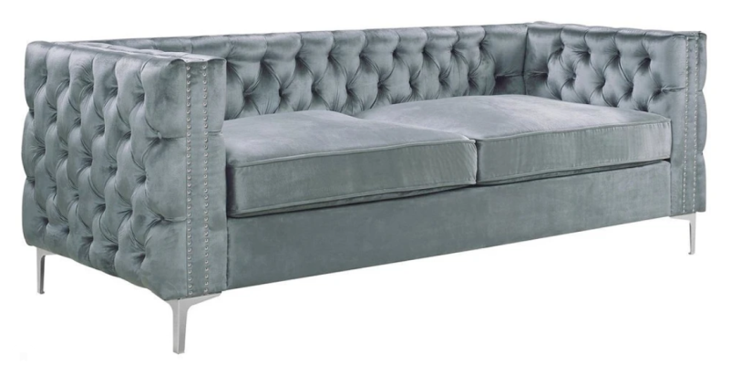 Gray Chesterfield Couch Luxury Velvet fabric Couches Sofa Set Buttons Upholstery new