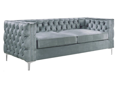 Gray Chesterfield Couch Luxury Velvet fabric Couches Sofa Set Buttons Upholstery new