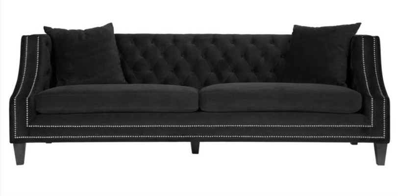 Luxury Black Fabric Couch Three Seater Upholstery Furniture Hotel Living room Practice Velvet