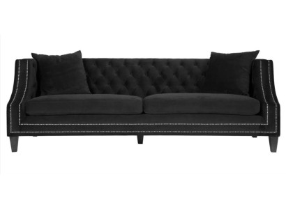 Luxury Black Fabric Couch Three Seater Upholstery Furniture Hotel Living room Practice Velvet