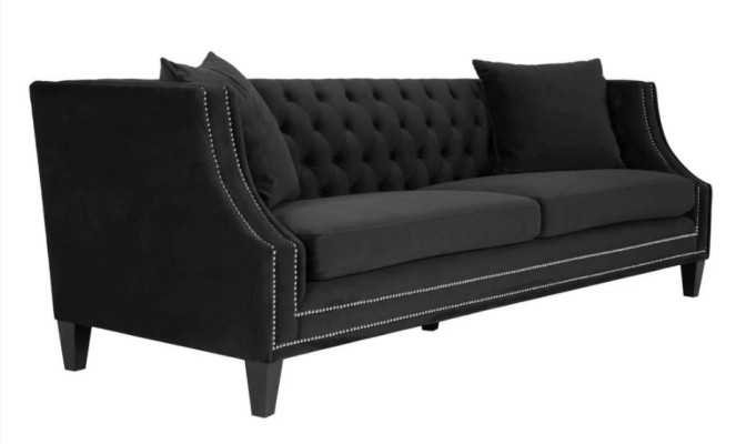 Luxury Black Fabric Couch Three Seater Upholstery Furniture Hotel Living room Practice Velvet