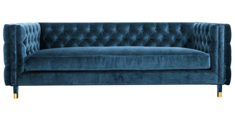 Luxury Blue e Chesterfield Velvet Three Seater Upholstery Furniture Hotel Living room Practice