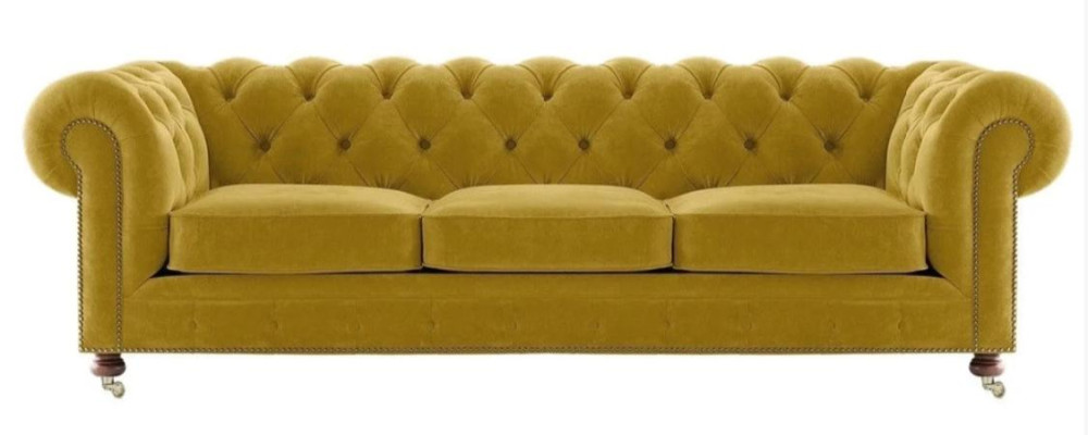 Luxury Yellow Chesterfield Velvet Three Seater Upholstery Furniture Hotel Living room Practice